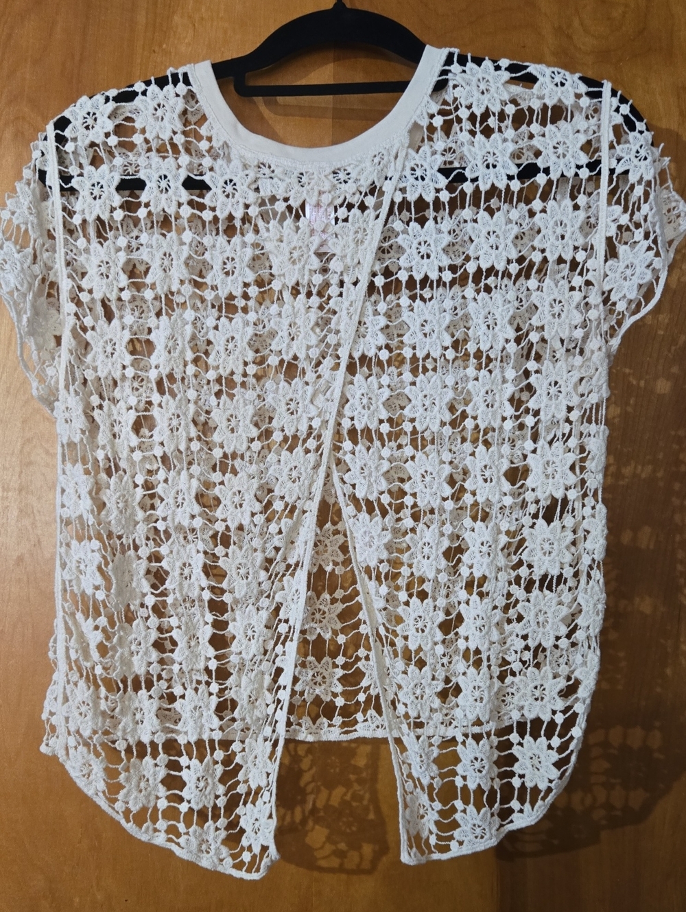 No Boundaries Cream Crochet Lace Open-Front Tunic